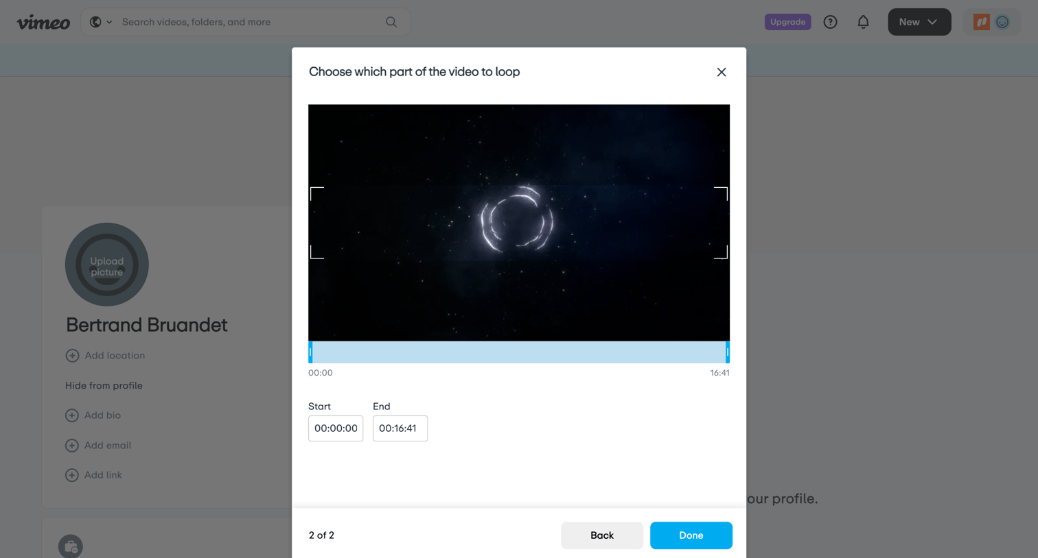 Vimeo - Bertrand Bruandet screen
