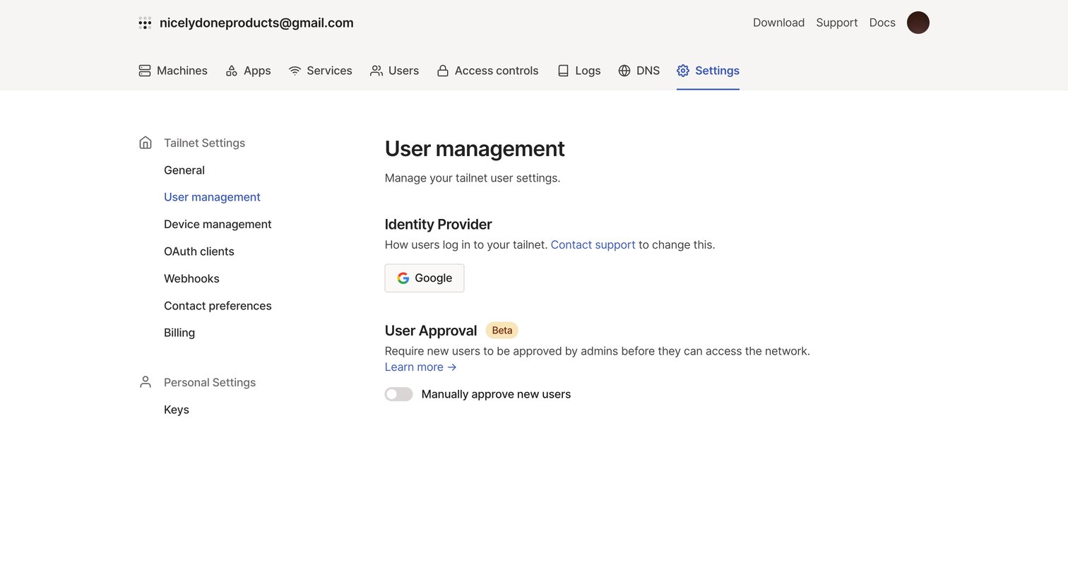 Tailscale - User management - Tailscale screen