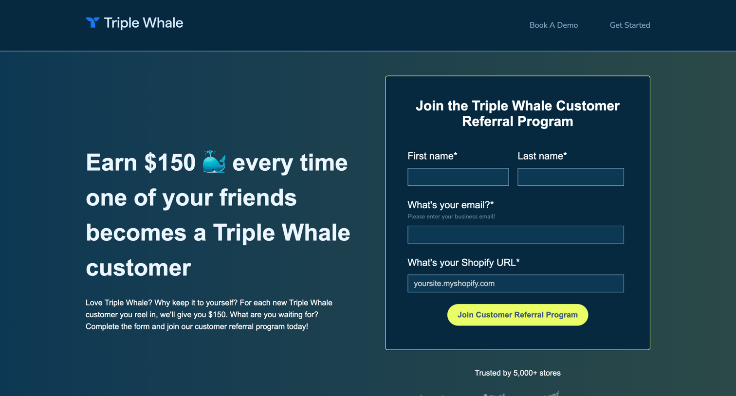 Triple Whale - Customer Referral Program Registration | Triple Whale screen