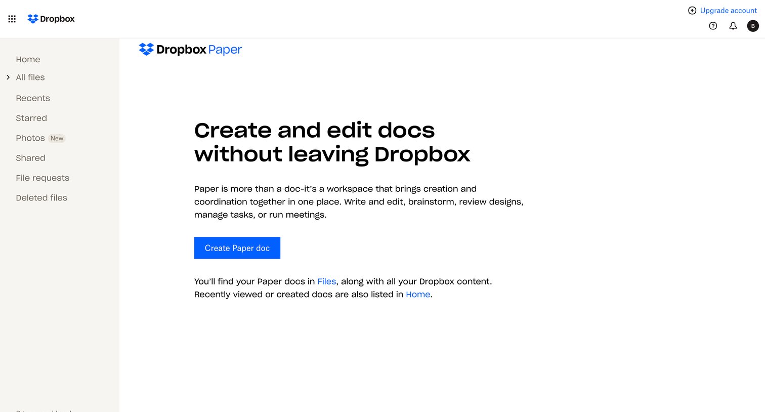 Dropbox paper - Dropbox screen