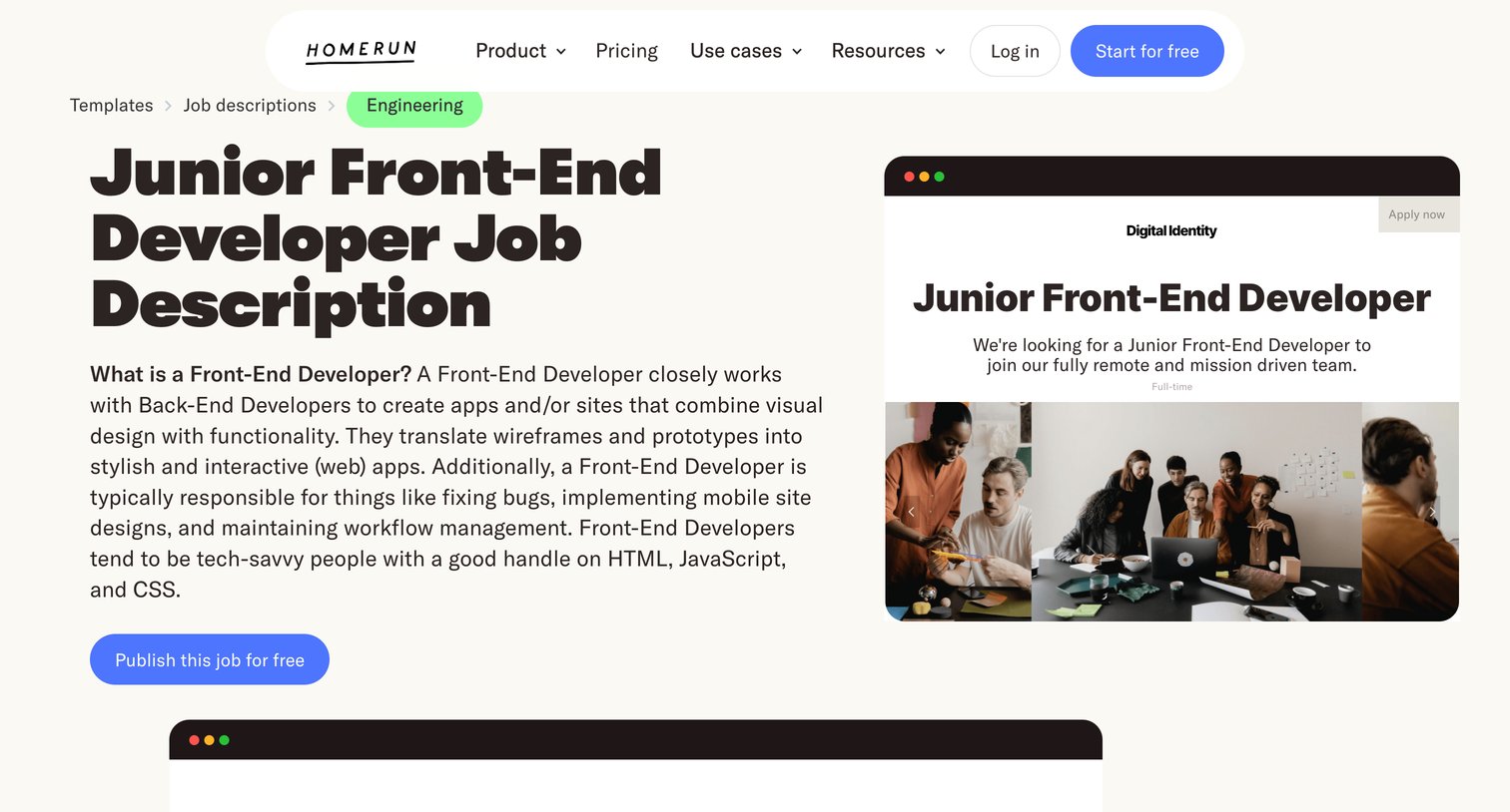 Homerun - Junior Front-End Developer Job Description Template | Homerun screen