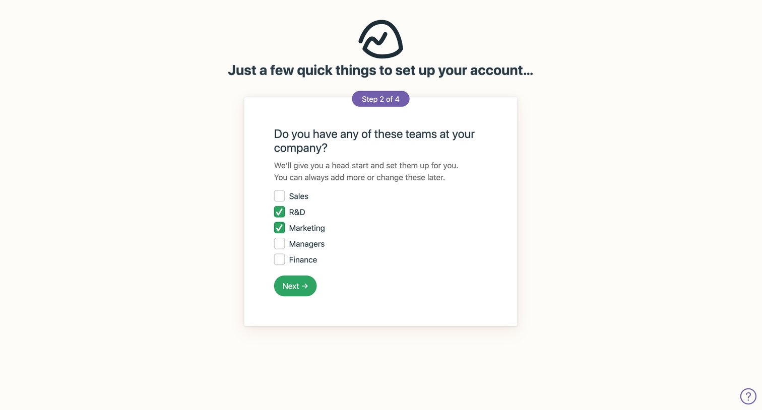 Basecamp - Just a few quick things to set up your account… screen