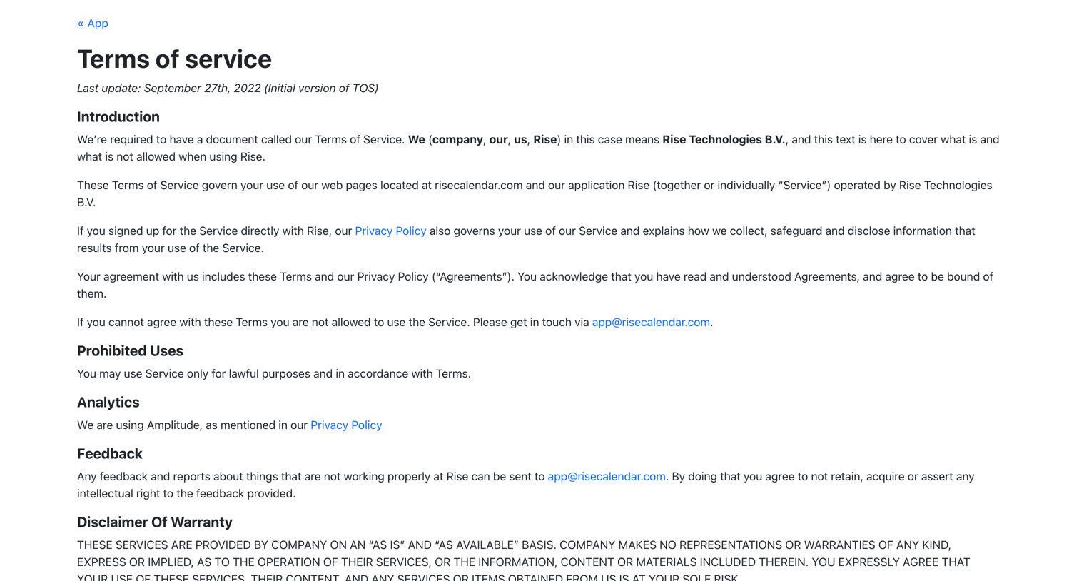 Rise - Terms of service – Rise screen