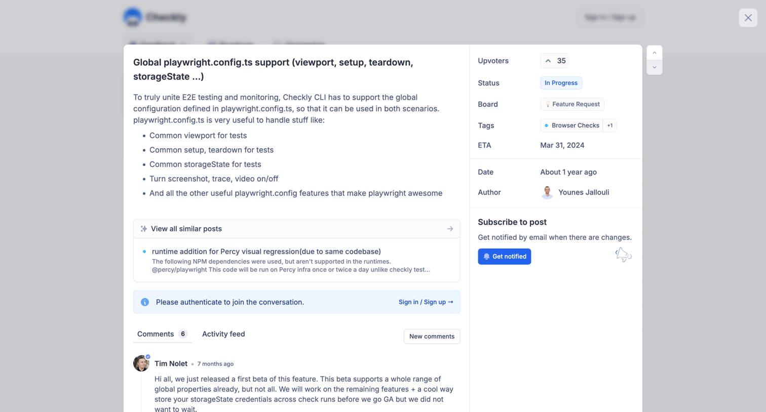 Checkly - Feedback - Checkly screen