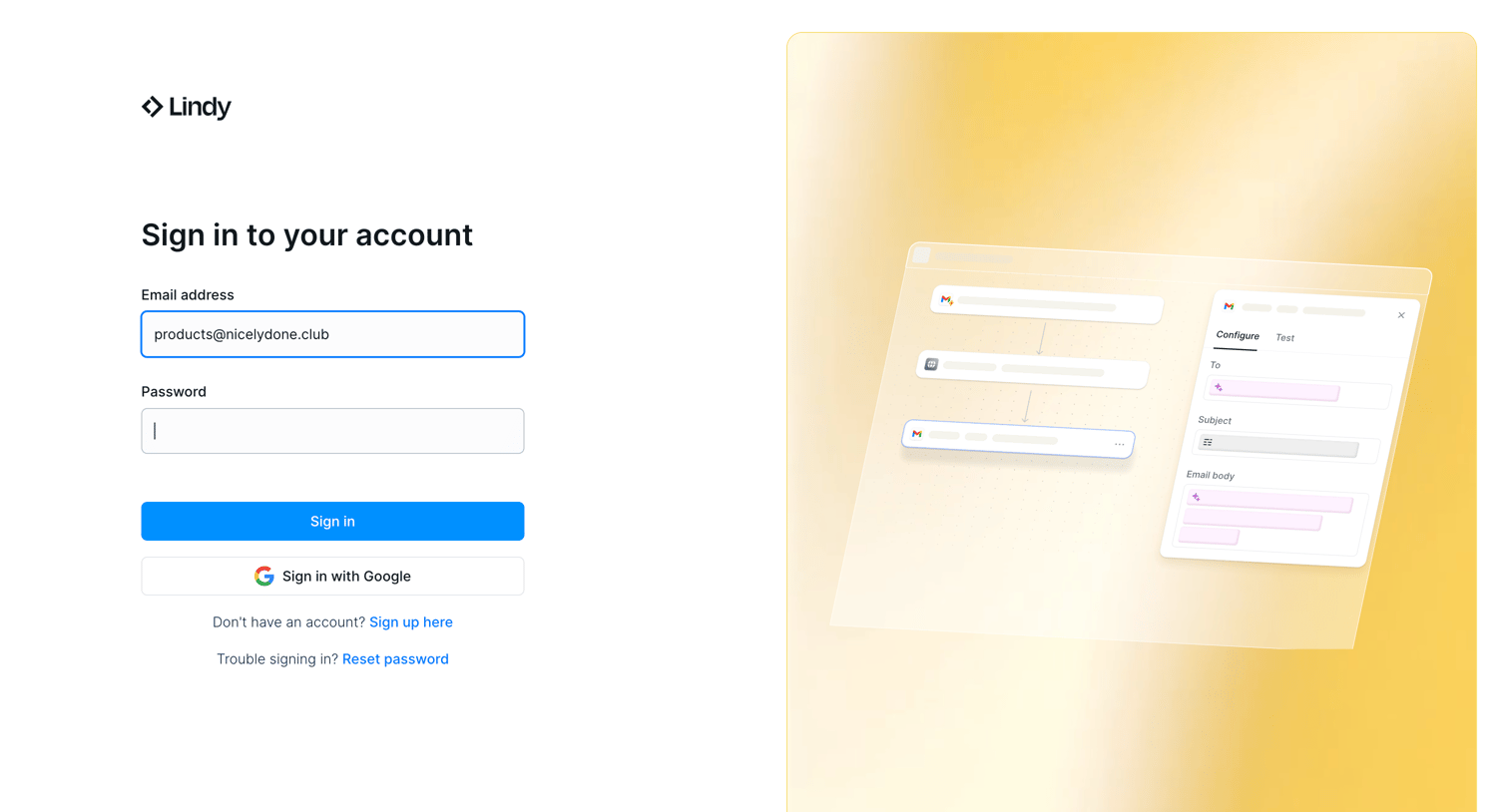 Lindy - Login screen