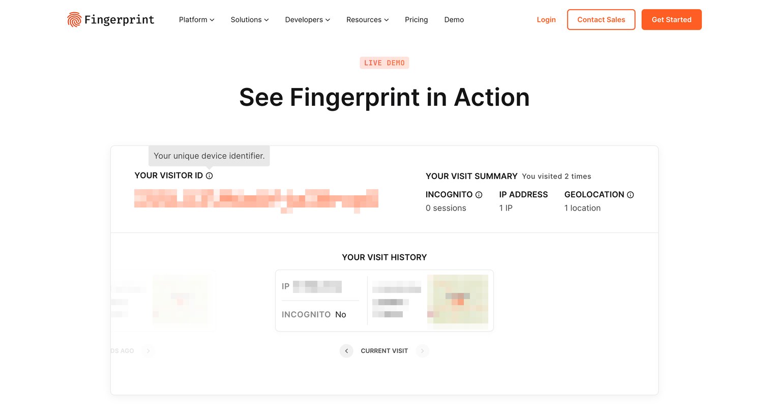 Fingerprint - Fingerprint Pro - Formerly FingerprintJS - Device fingerprinting screen
