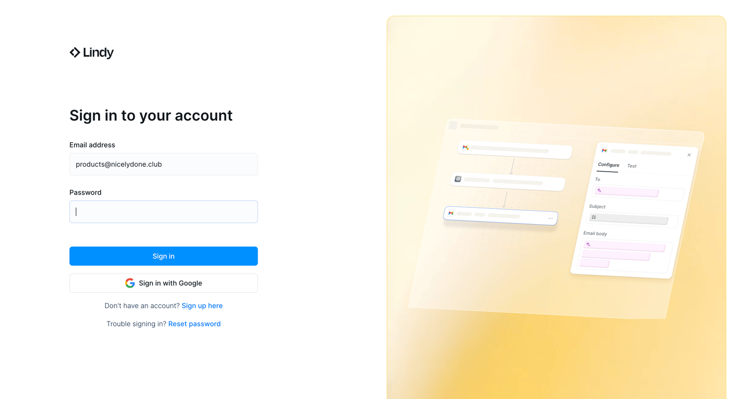 Lindy - Login screen