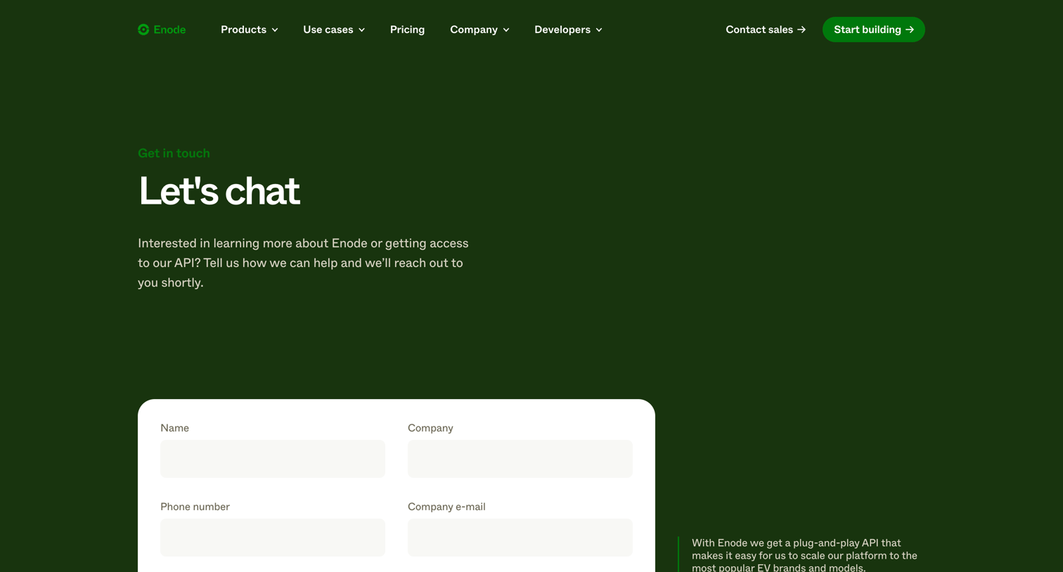 Enode - Contact | Enode screen