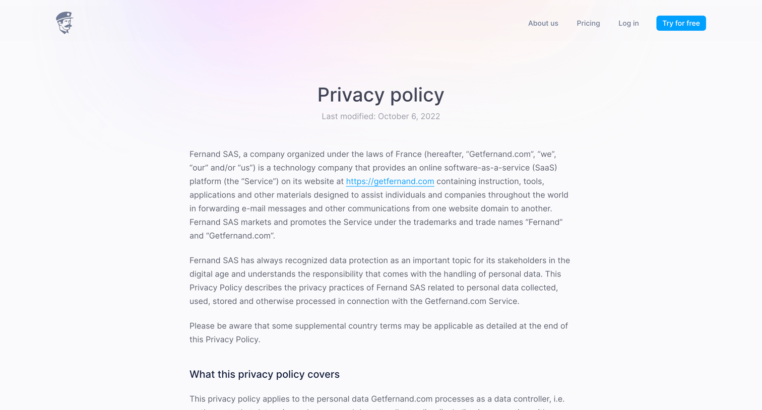 Fernand - Privacy policy - Fernand screen