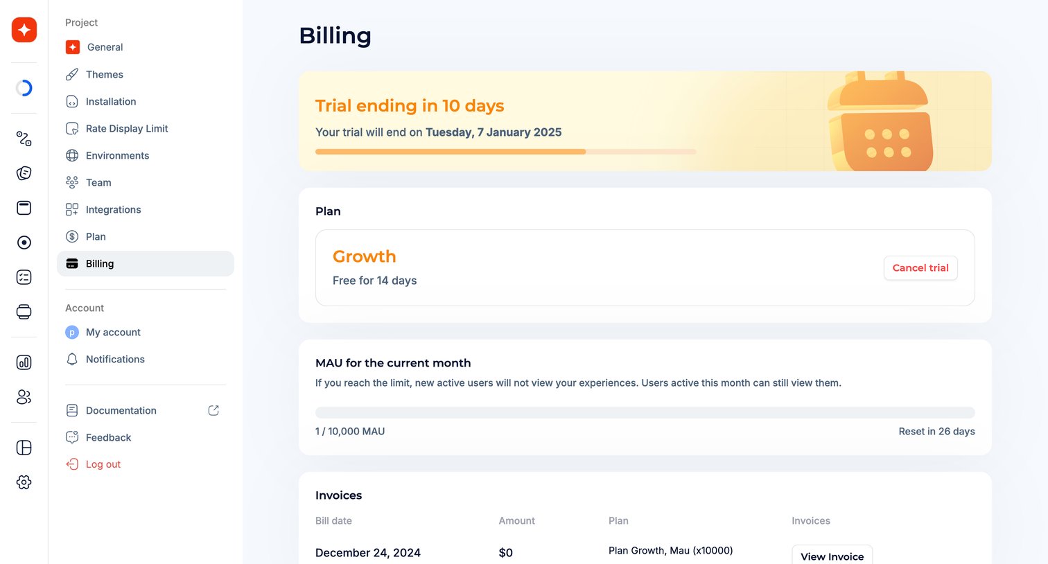 Jimo - Billing · Jimo screen