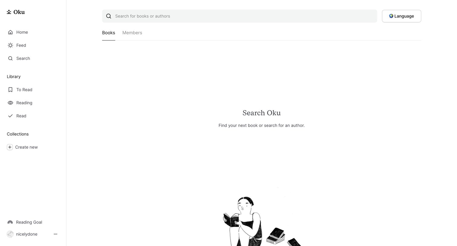 Oku - Search for books or authors Oku screen
