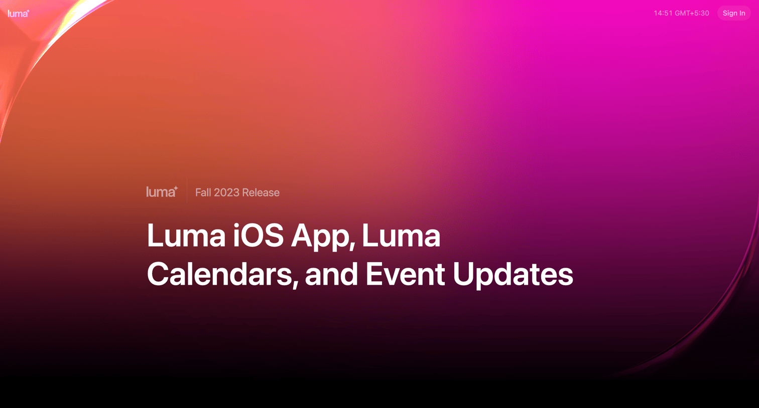 Luma - Fall 2023 Release — iOS App, Calendars | Events · Luma screen
