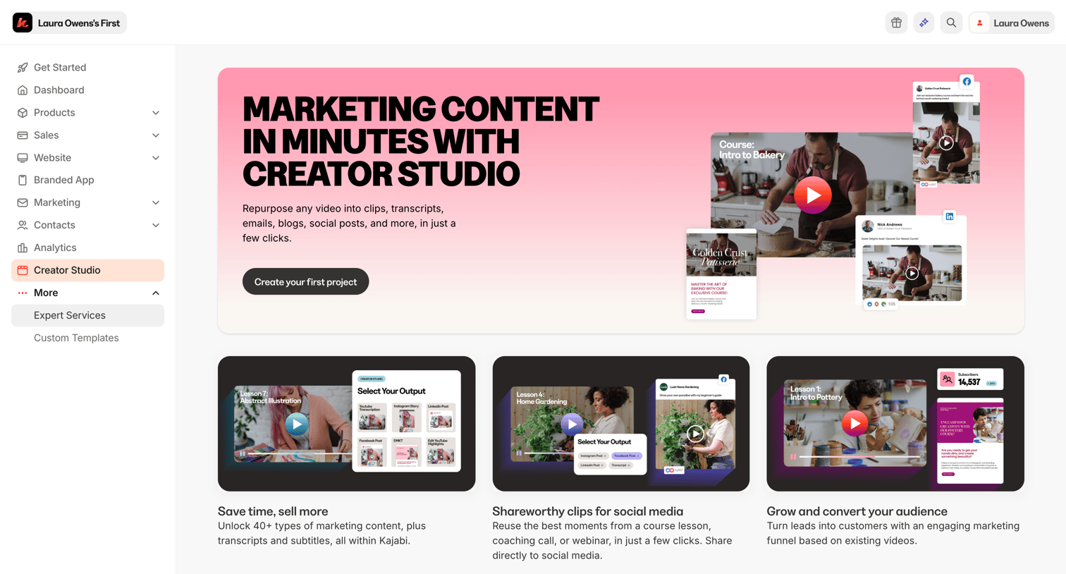 Kajabi - Creator Studio - Kajabi screen