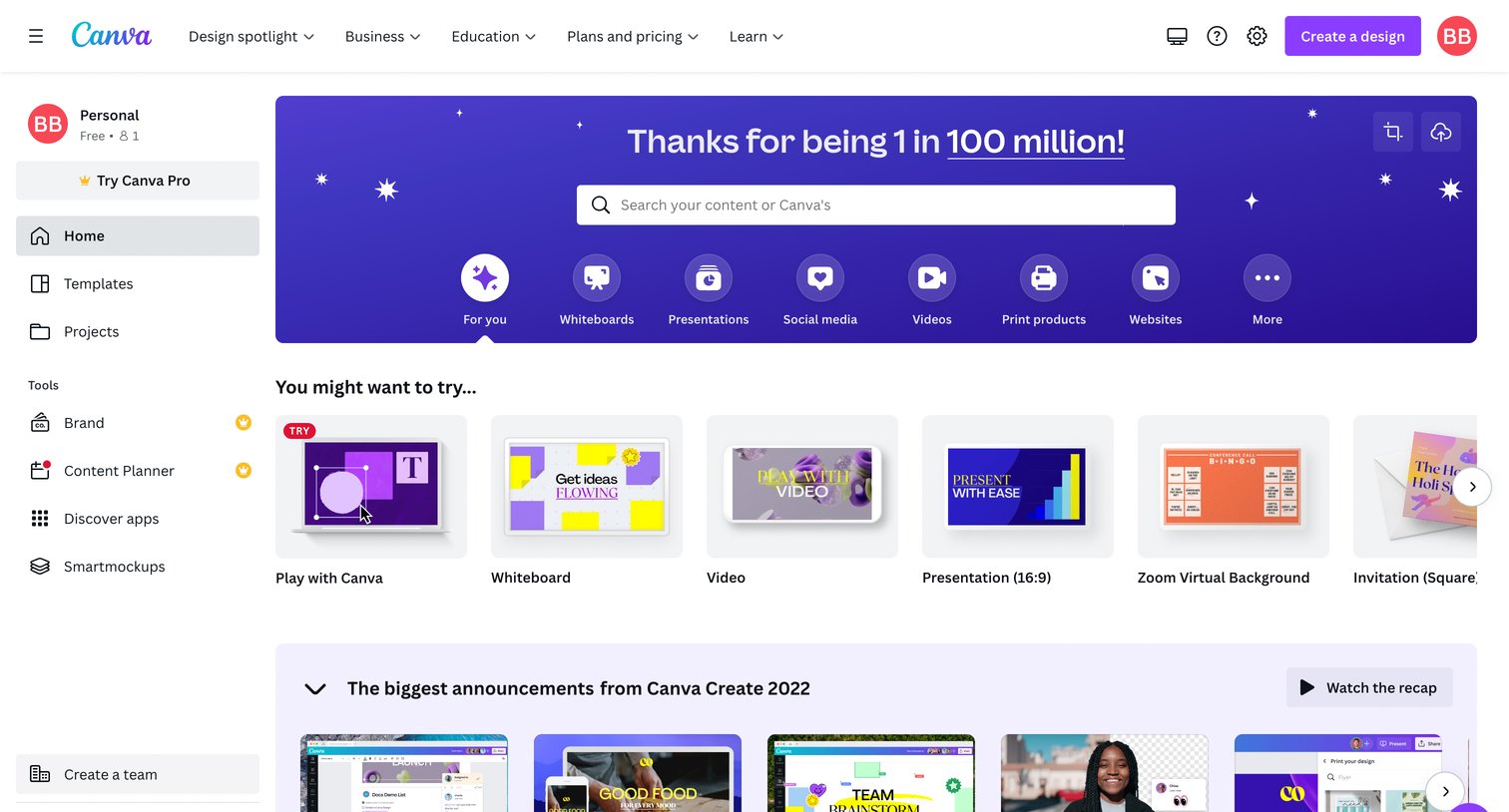 Canva - Home - Canva screen
