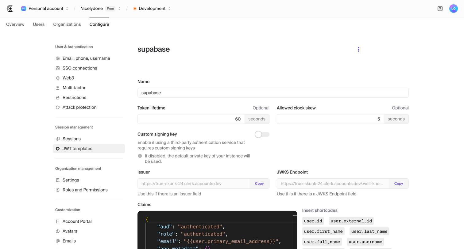 Clerk - Dashboard | Clerk.com screen