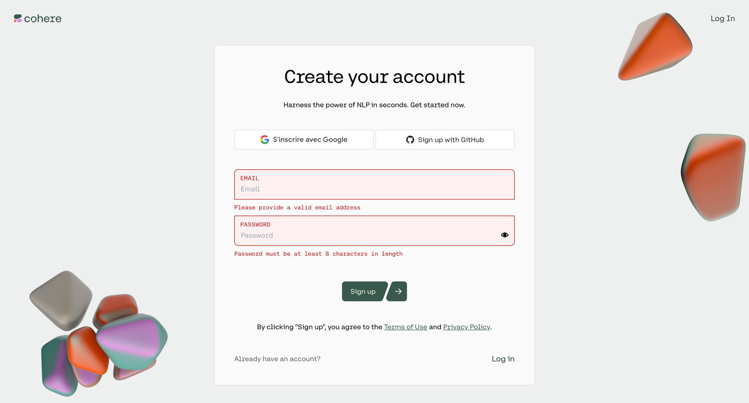 Cohere - Register | Cohere screen