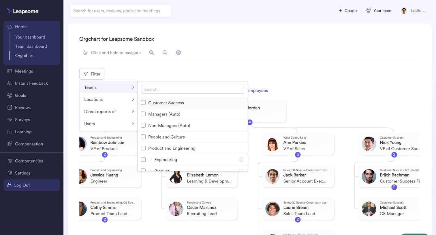 Leapsome - Home | Org-Chart Leapsome screen