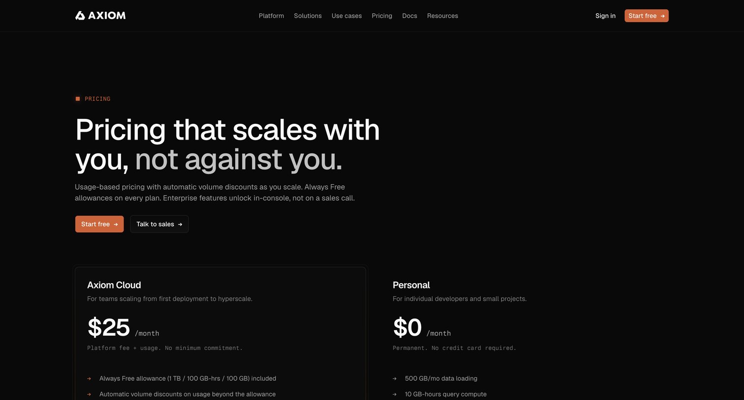Axiom - Pricing that scales with you, not against you - Axiom screen