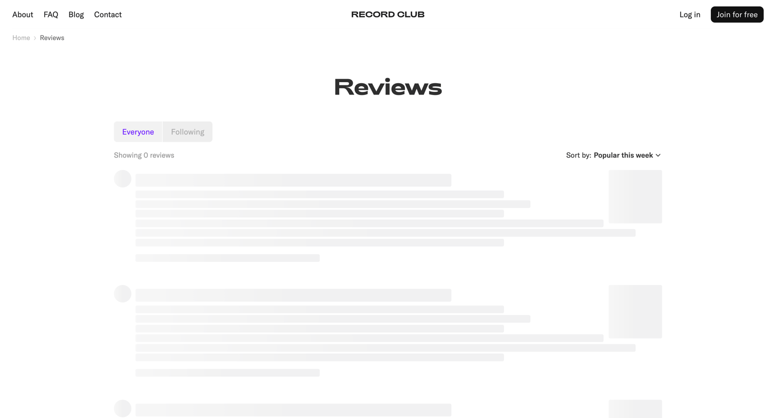 Record club - Reviews – Record Club screen