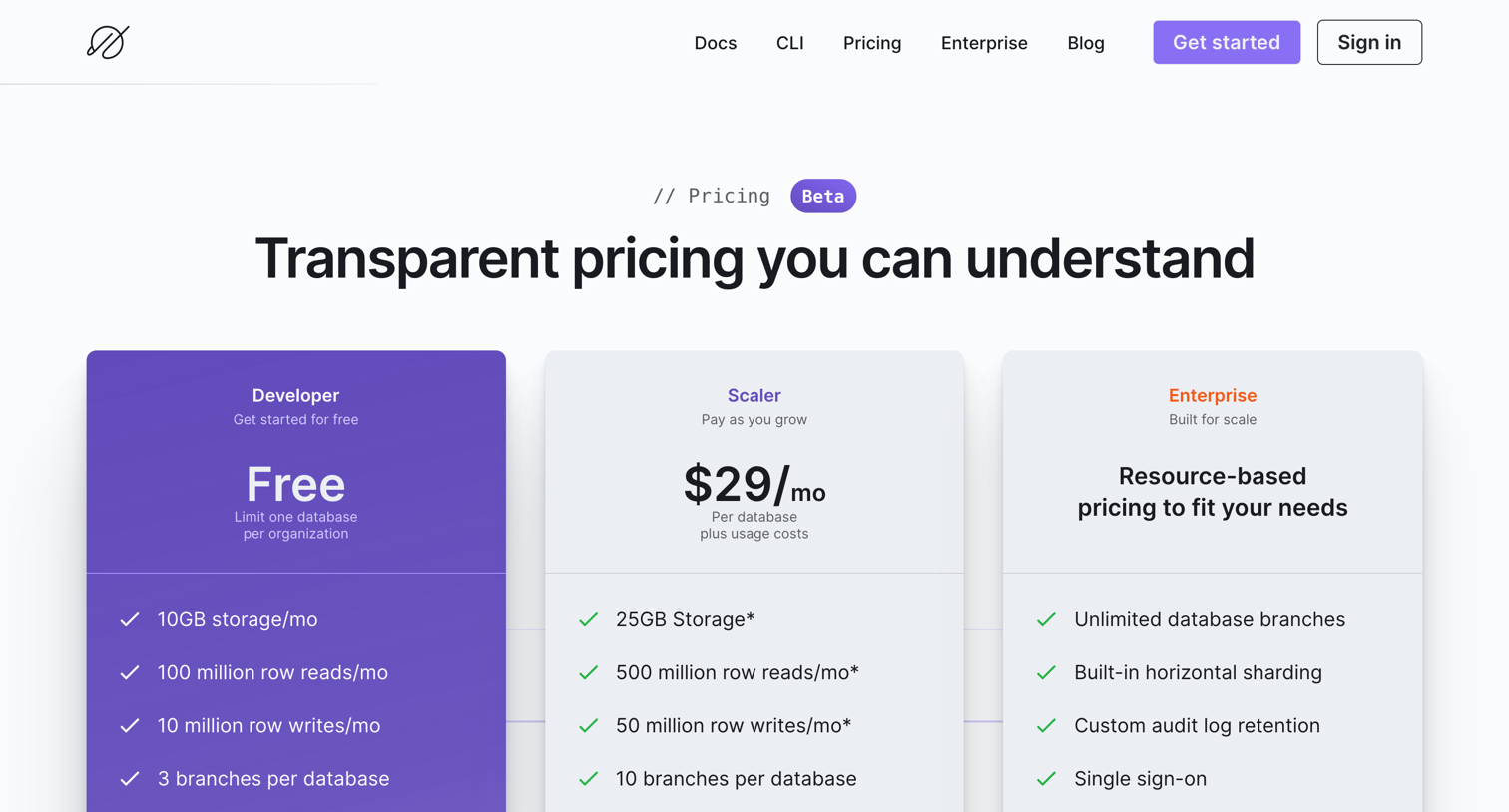 PlanetScale - PlanetScale Pricing screen
