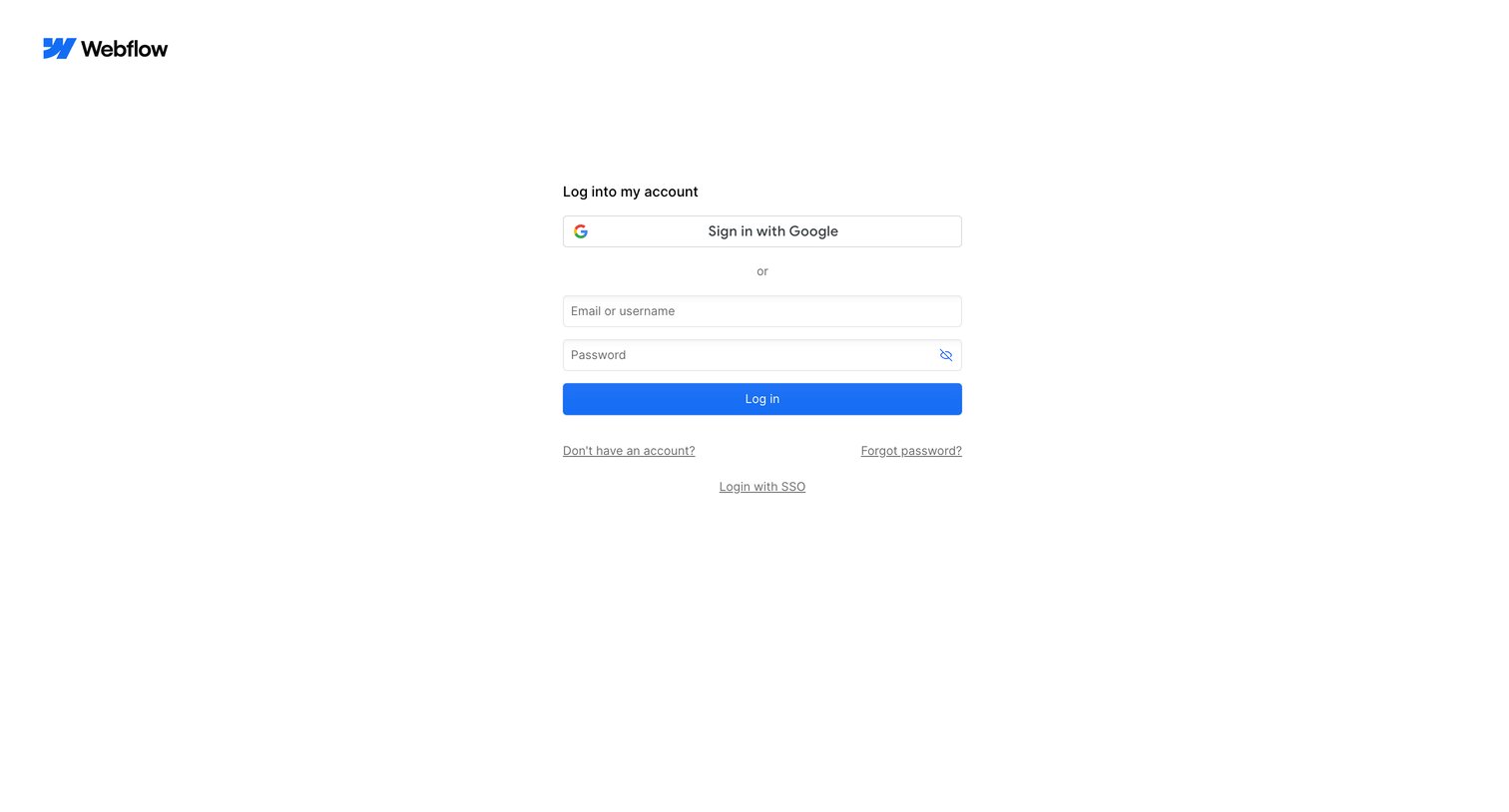 Webflow - Log In - Webflow screen