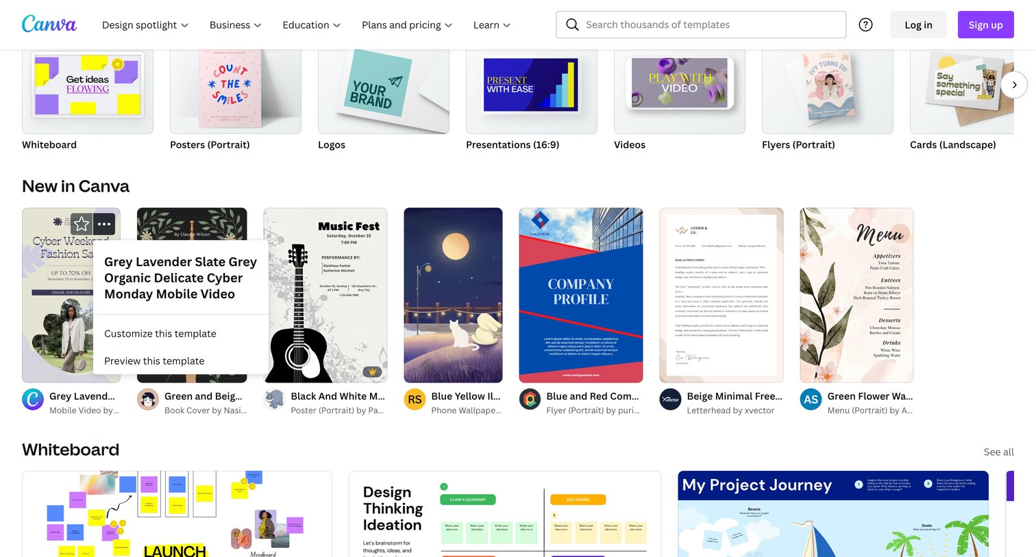 Canva - Free templates | Canva screen