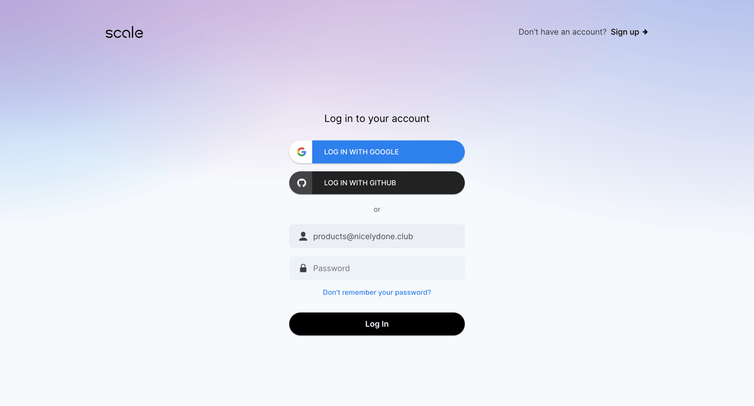 Scale - Login to your Scale Account - Scale screen