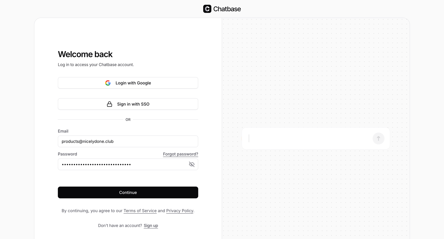 Chatbase - Sign In - Chatbase screen
