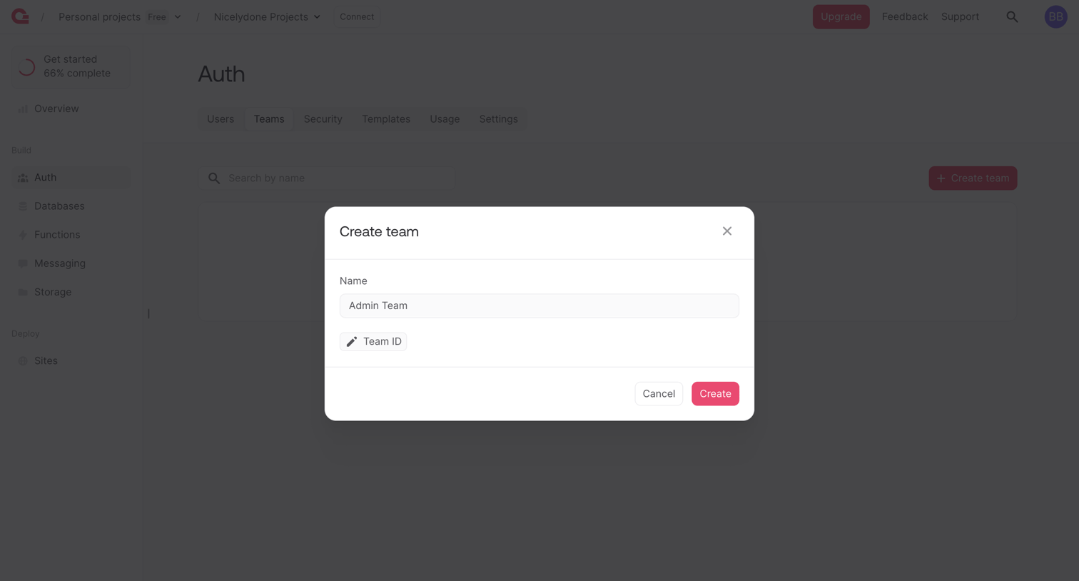 Appwrite - User - Appwrite screen