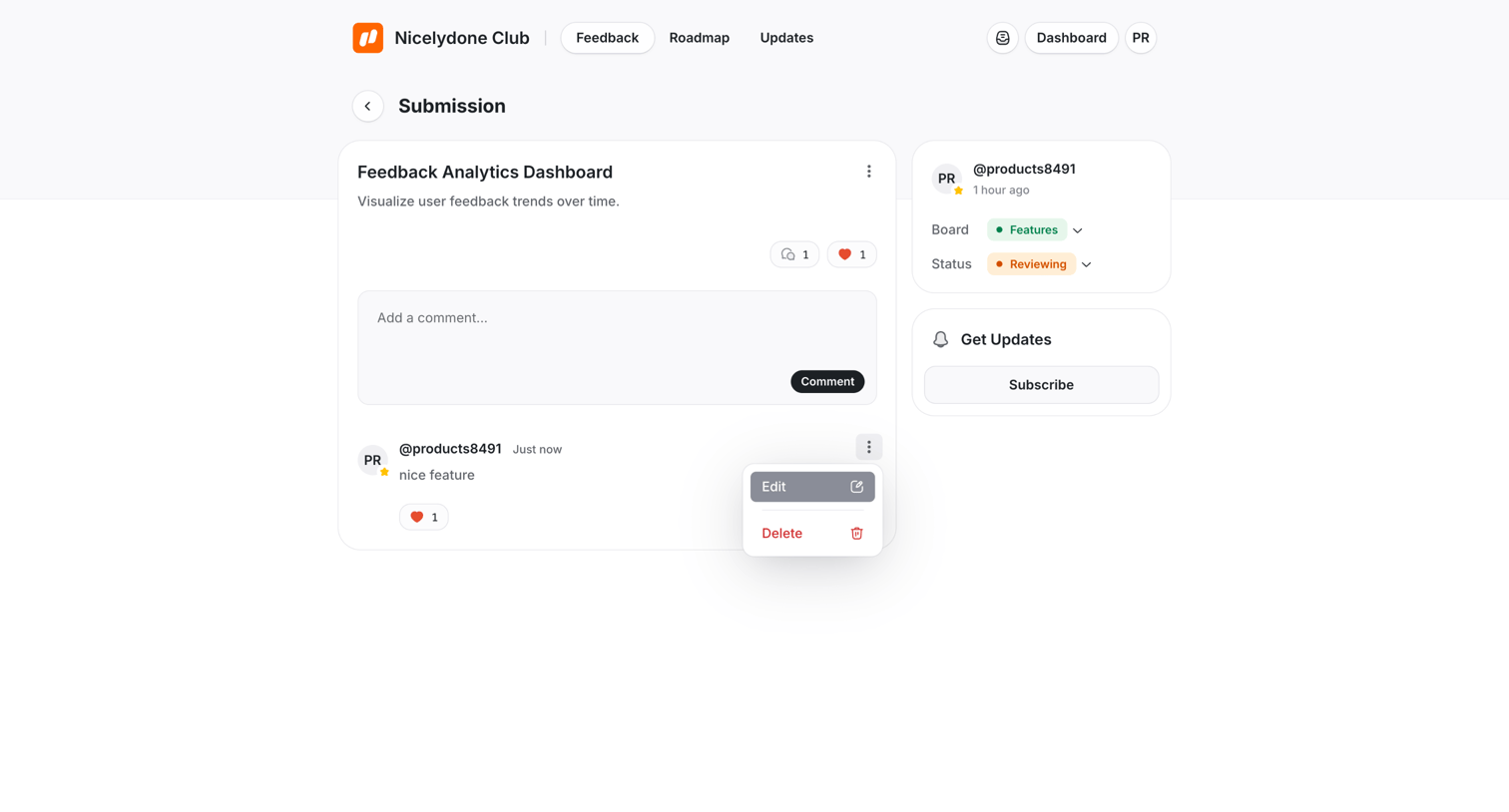 UserJot - Feedback Analytics Dashboard | Nicelydone Club screen