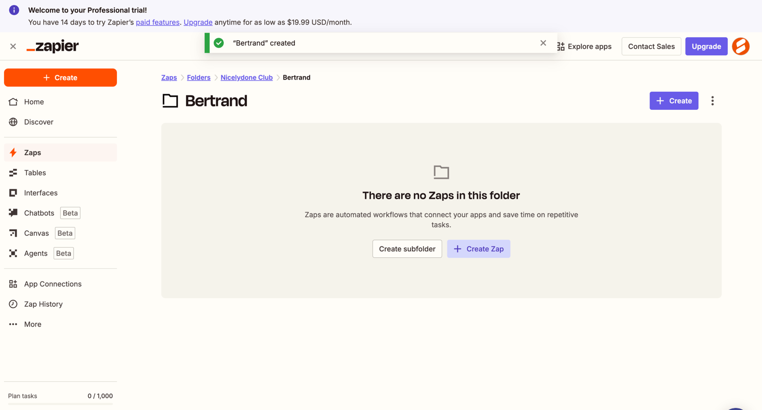 Zapier - Folder | Zapier screen