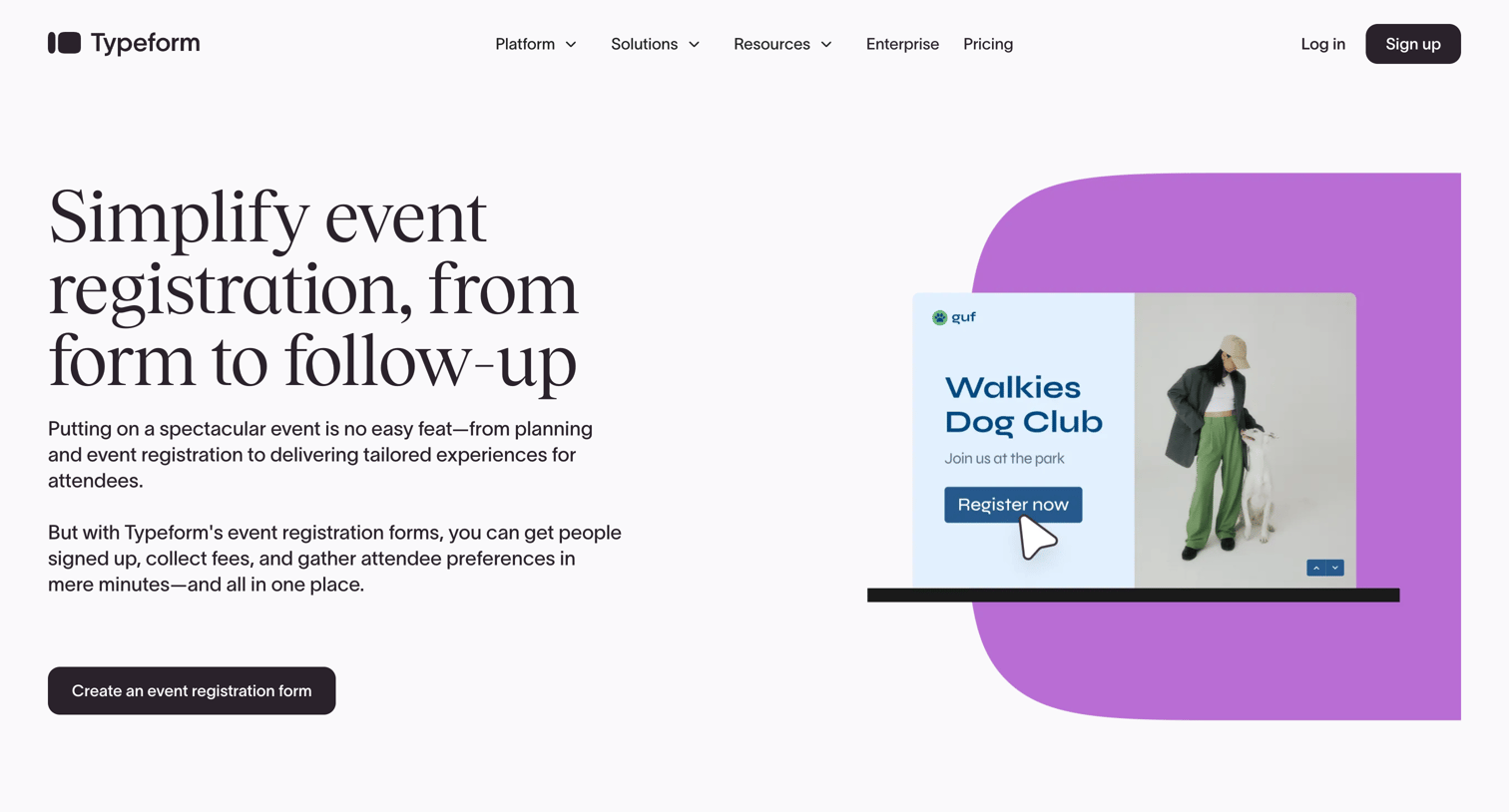 Typeform - Effortless Event Registration with Typeform Sign Up Today screen
