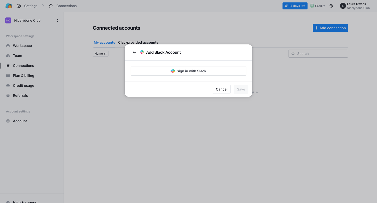Clay - Clay | Workspace Settings screen