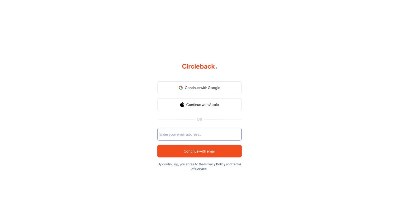 Circleback - Login - Circleback screen
