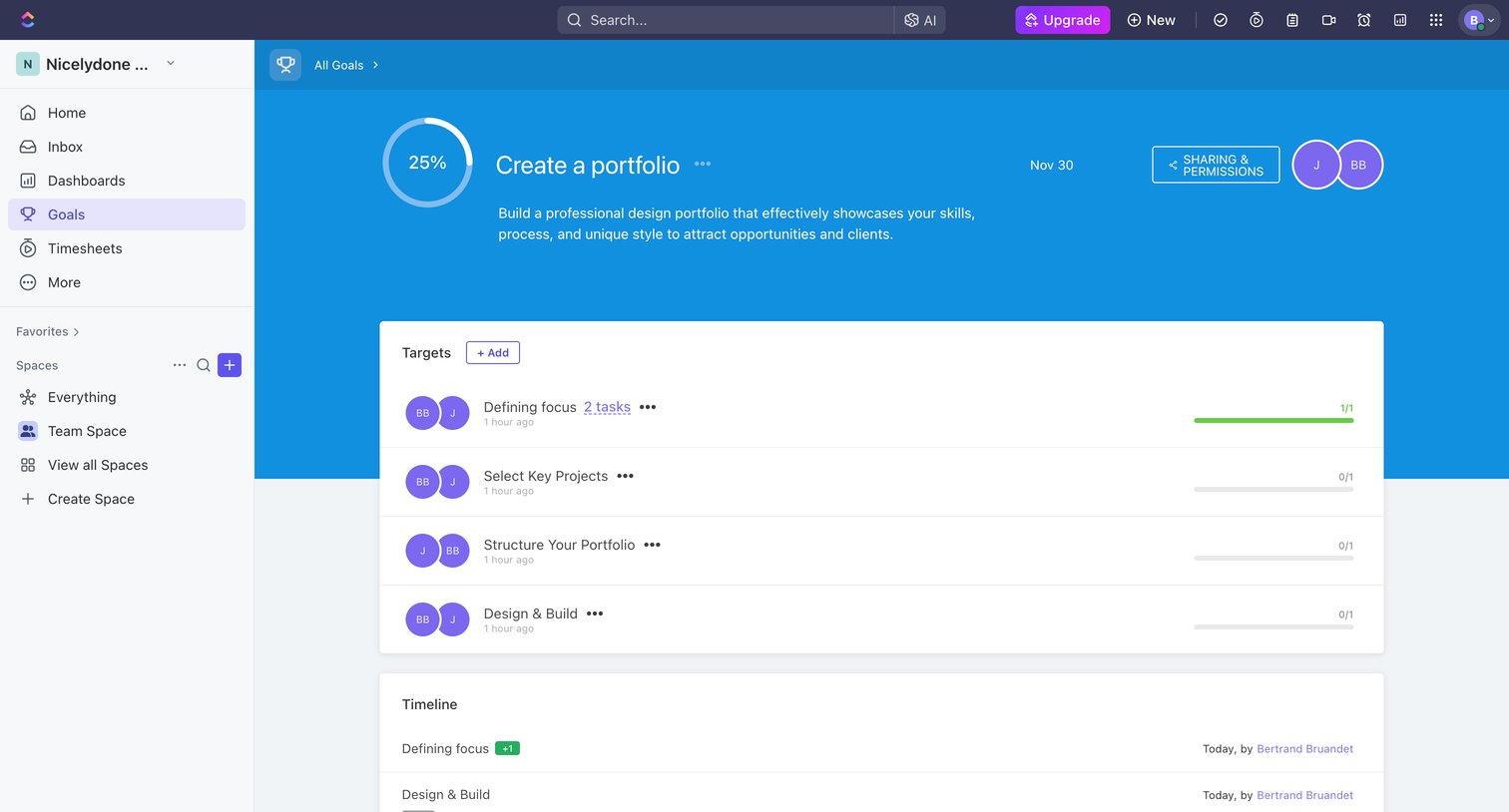 ClickUp - Goals | Nicelydone Workspace 01 screen