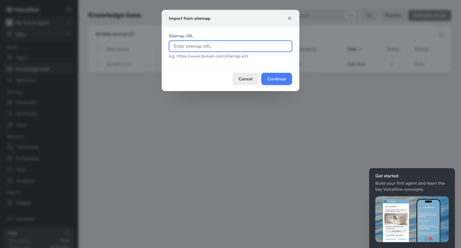 Voiceflow - My first AI agent screen