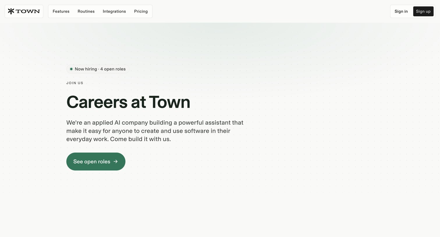 Town - Careers at Town screen