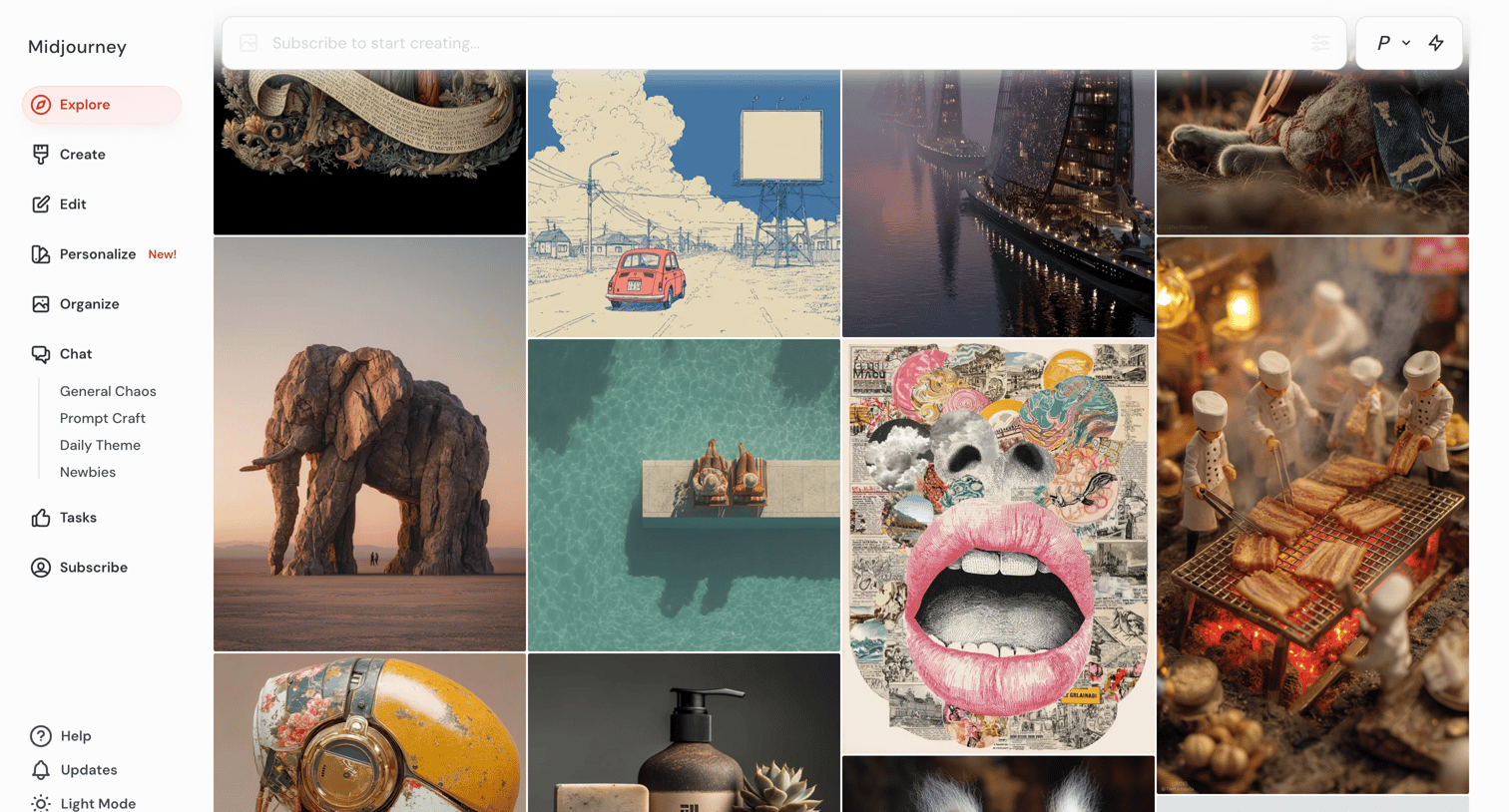 Midjourney - Explore screen