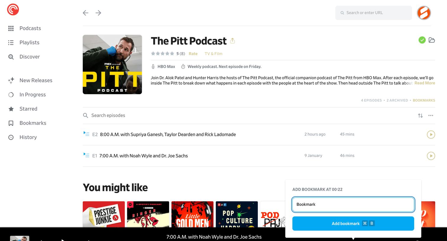 Pocket Casts - The Pitt Podcast - Pocket Casts screen