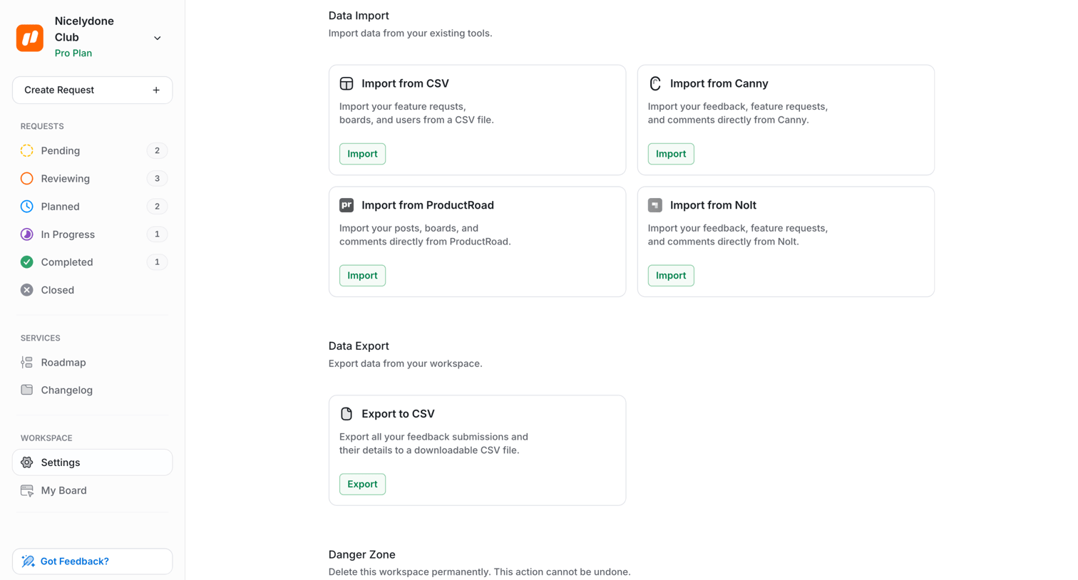 UserJot - Data Settings | UserJot screen