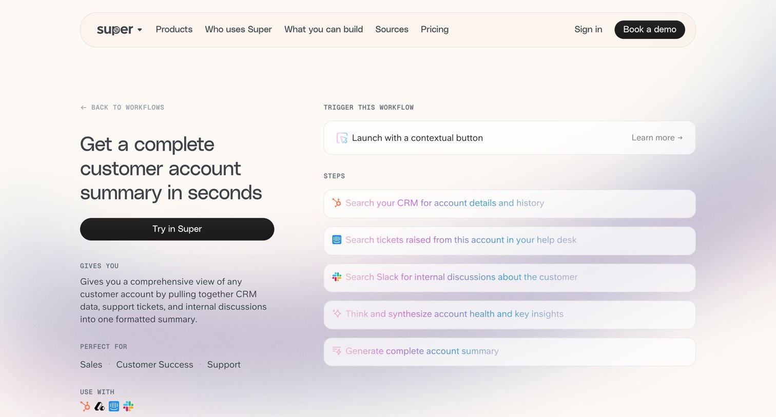 Super - Get a complete customer account summary in seconds Super screen