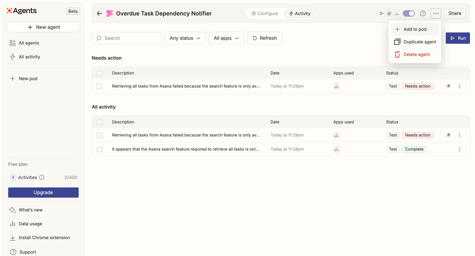 Zapier - Zapier Agents screen
