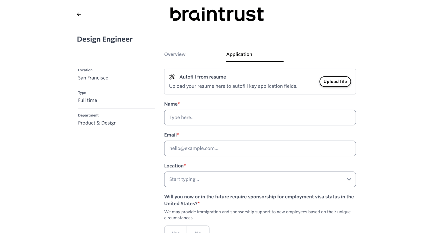 Braintrust - Design Engineer @ Braintrust screen