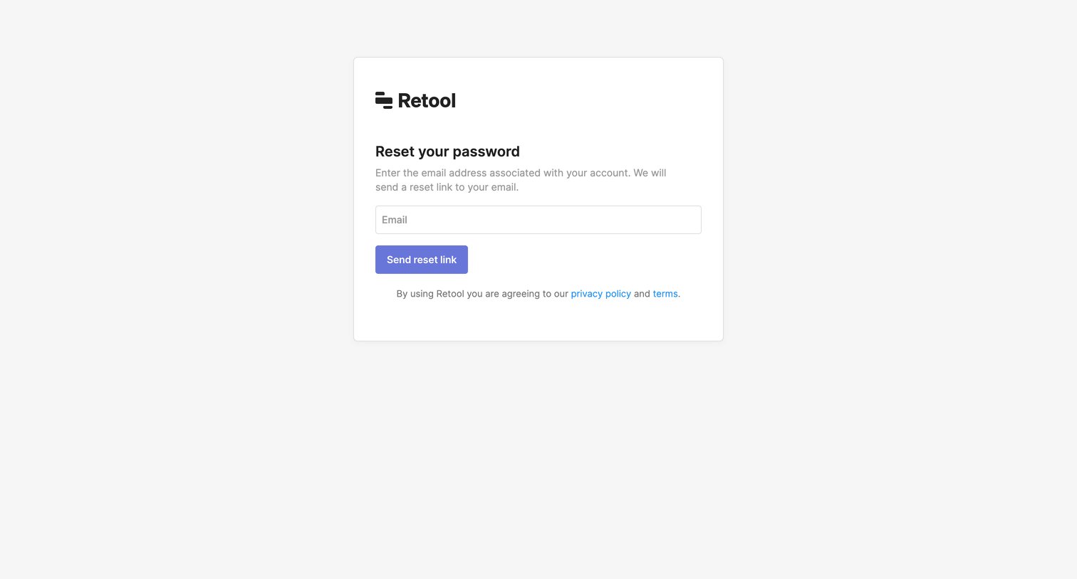 Retool - Reset Password | Retool screen
