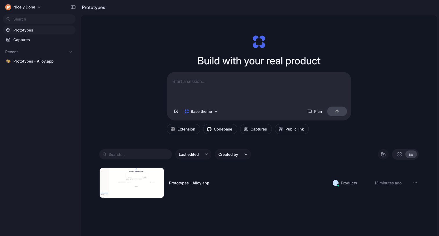 Alloy - Prototypes screen