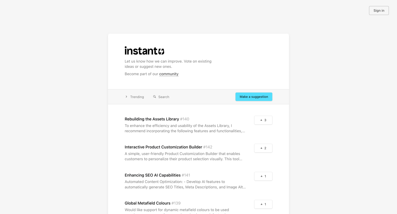 Instant - Instant Feedback screen