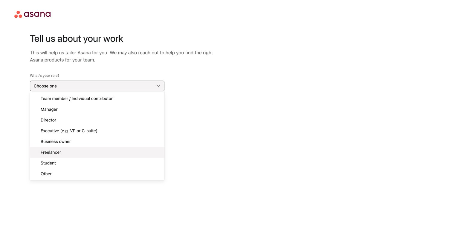 Asana - Set up your account - Asana screen