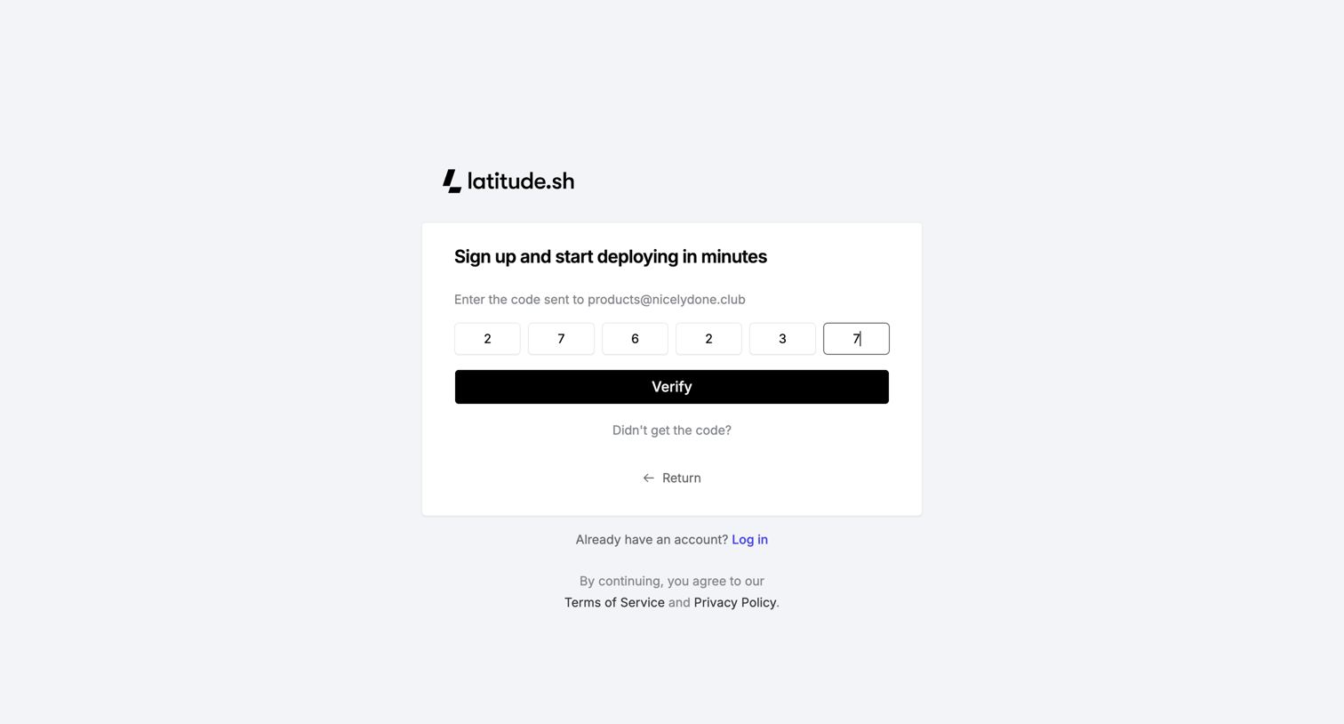 Latitude.sh - Sign up – Dashboard - Latitude.sh screen