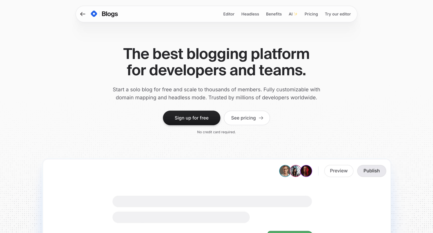 Hashnode - Blogs by Hashnode Speed up team publishing with a Headless CMS fo screen