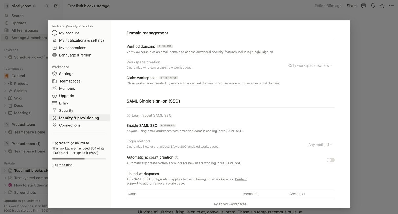 Notion - Test limit blocks storage screen